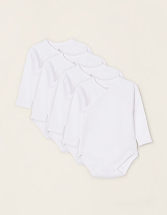 Pack 4 Bodies Cruzados en Algodón para Bebé, Blanco