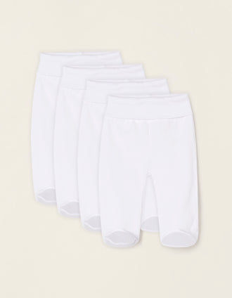Pack 4 Calças com Dobras e Cinto Alto para Recém-Nascido e Bebé, Branco