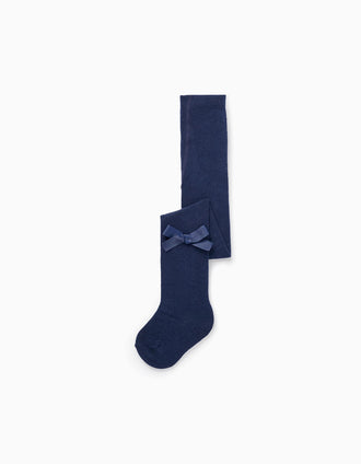 Collants en Tricot de Coton avec Nœud pour Bébé Fille, Bleu Foncé
