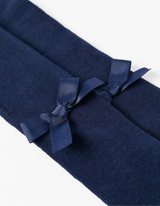 Collants en Tricot de Coton avec Nœud pour Bébé Fille, Bleu Foncé