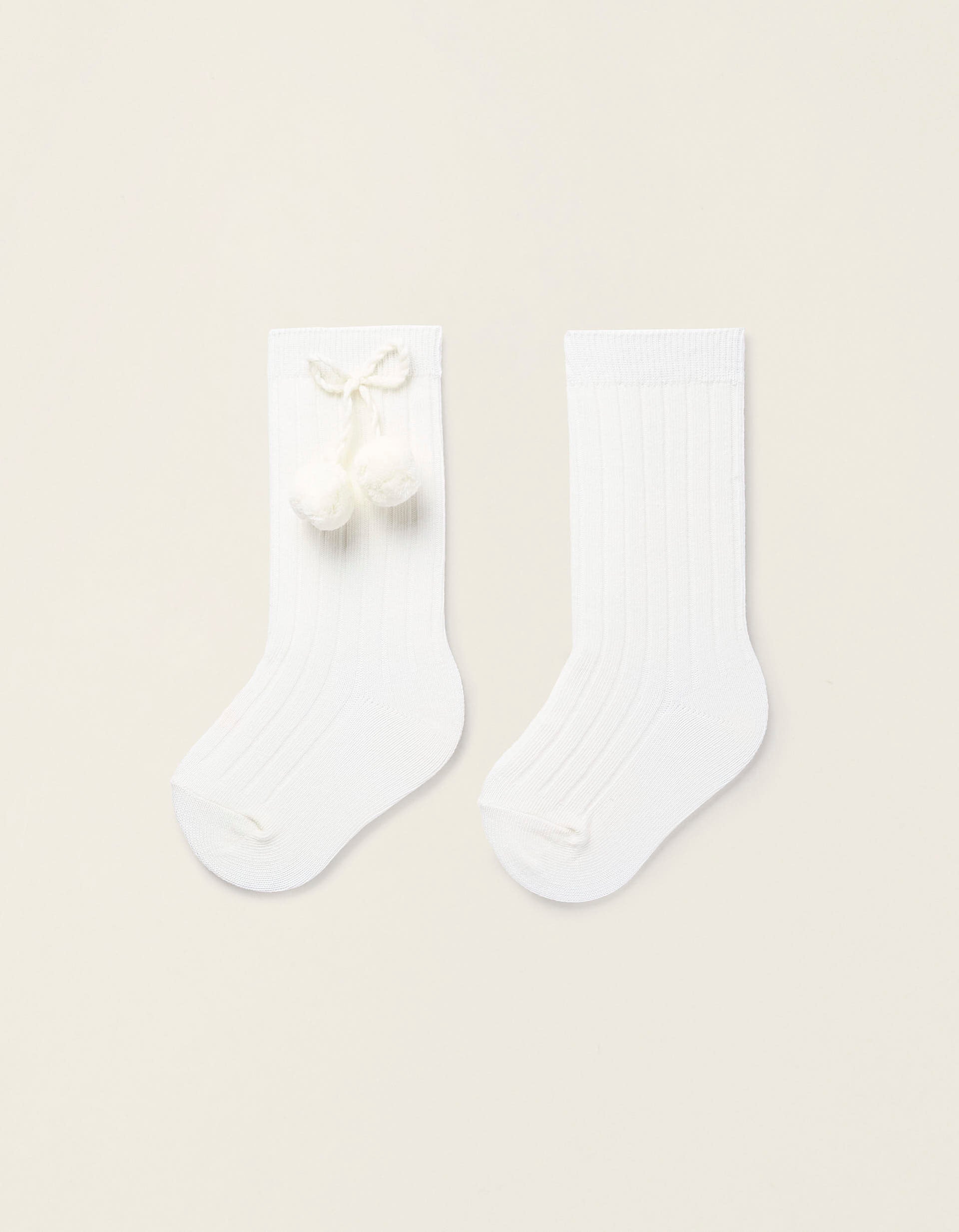 High Socks with Pompons for Baby Girls, White