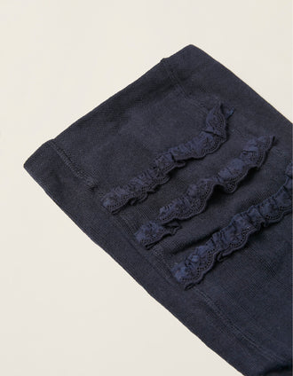 Collants de Malha com Folhos para Recém-Nascida e Bebé, Azul Escuro