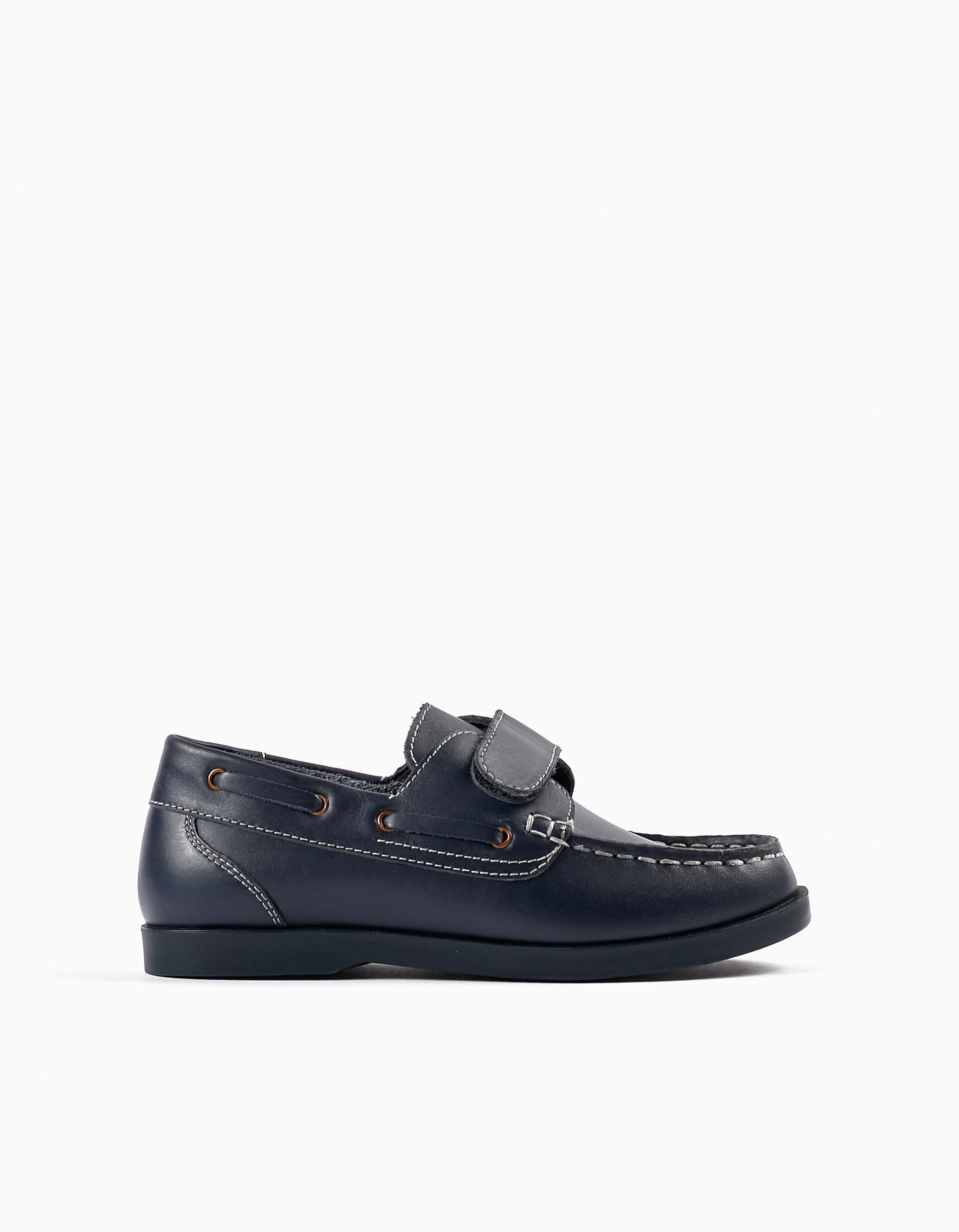 Leather Moccasins for Boys, Dark Blue