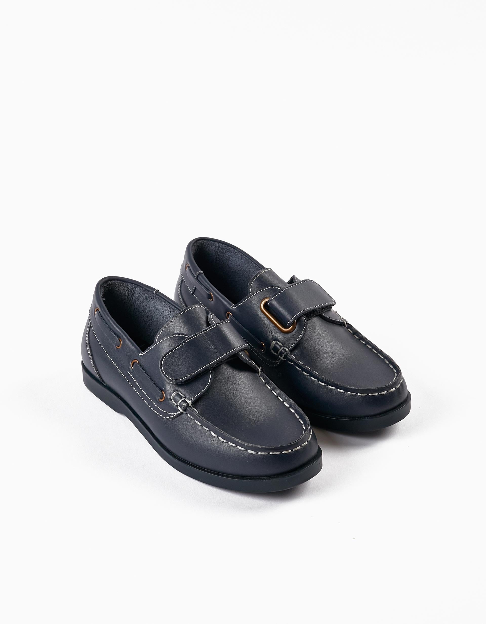 Leather Moccasins for Boys, Dark Blue