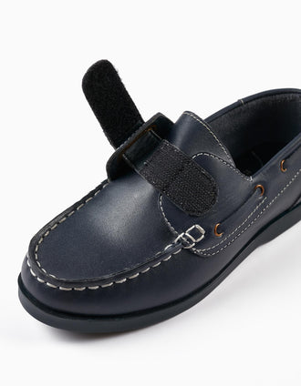Mocassins em Pele para Menino, Azul Escuro