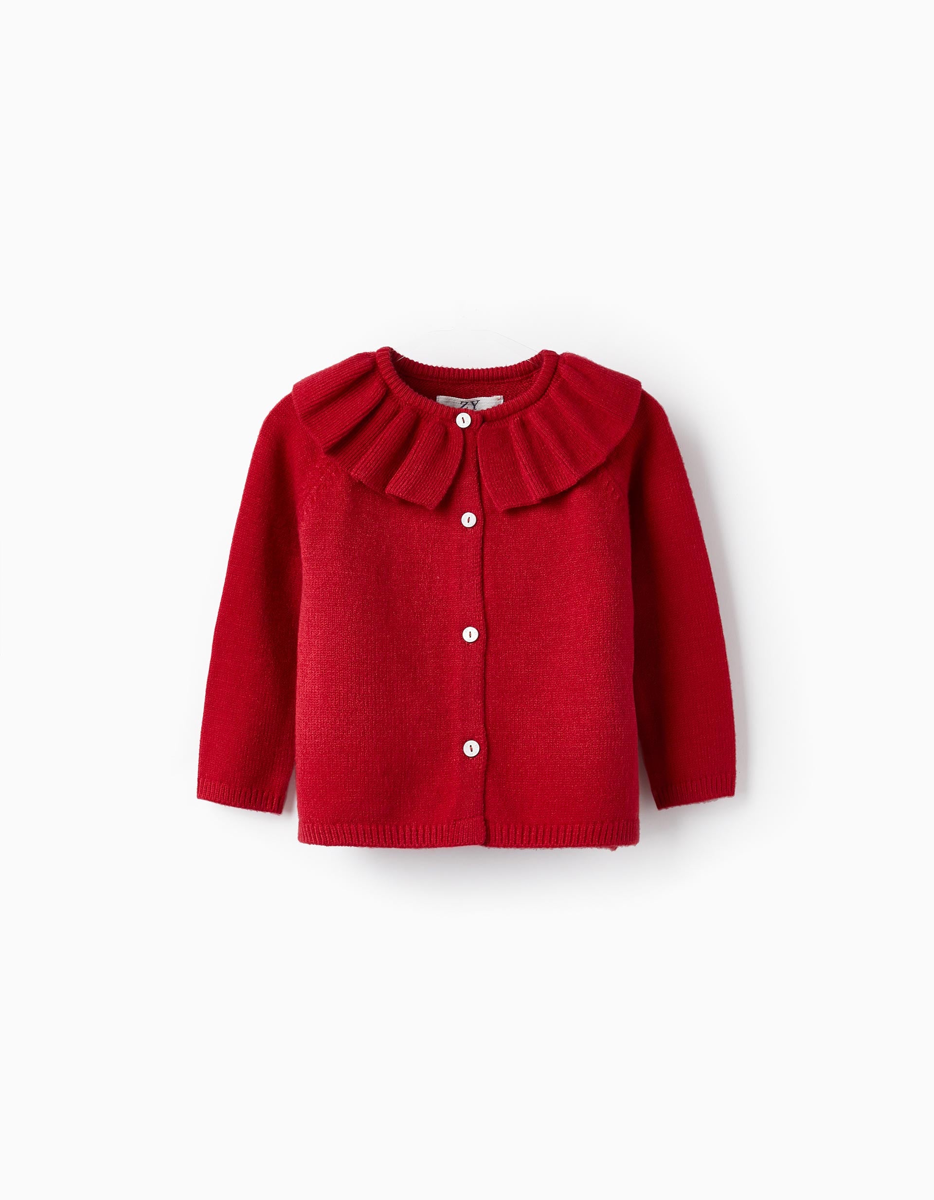 Knitted Jacket with Ruffle for Baby Girls, Red