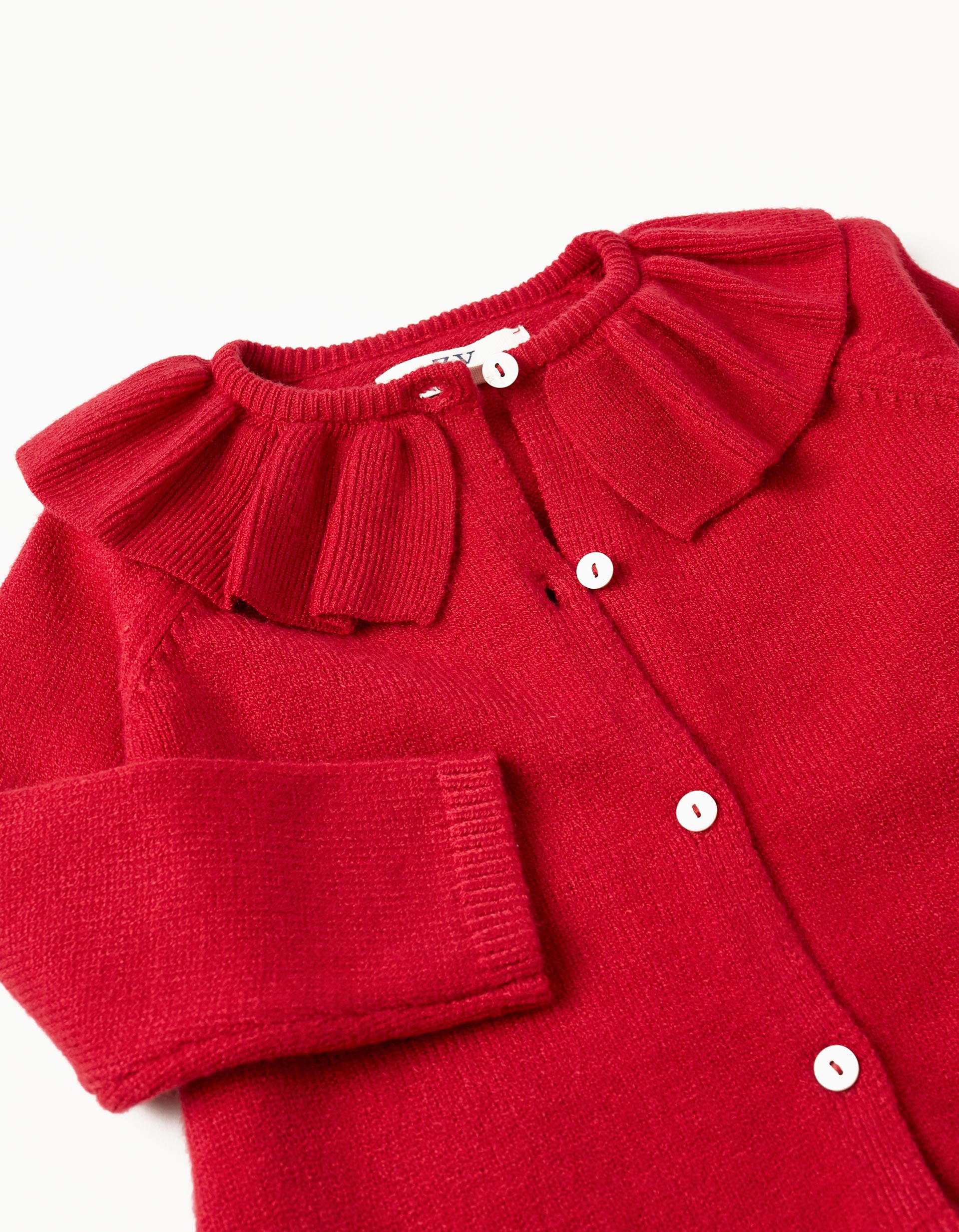 Knitted Jacket with Ruffle for Baby Girls, Red