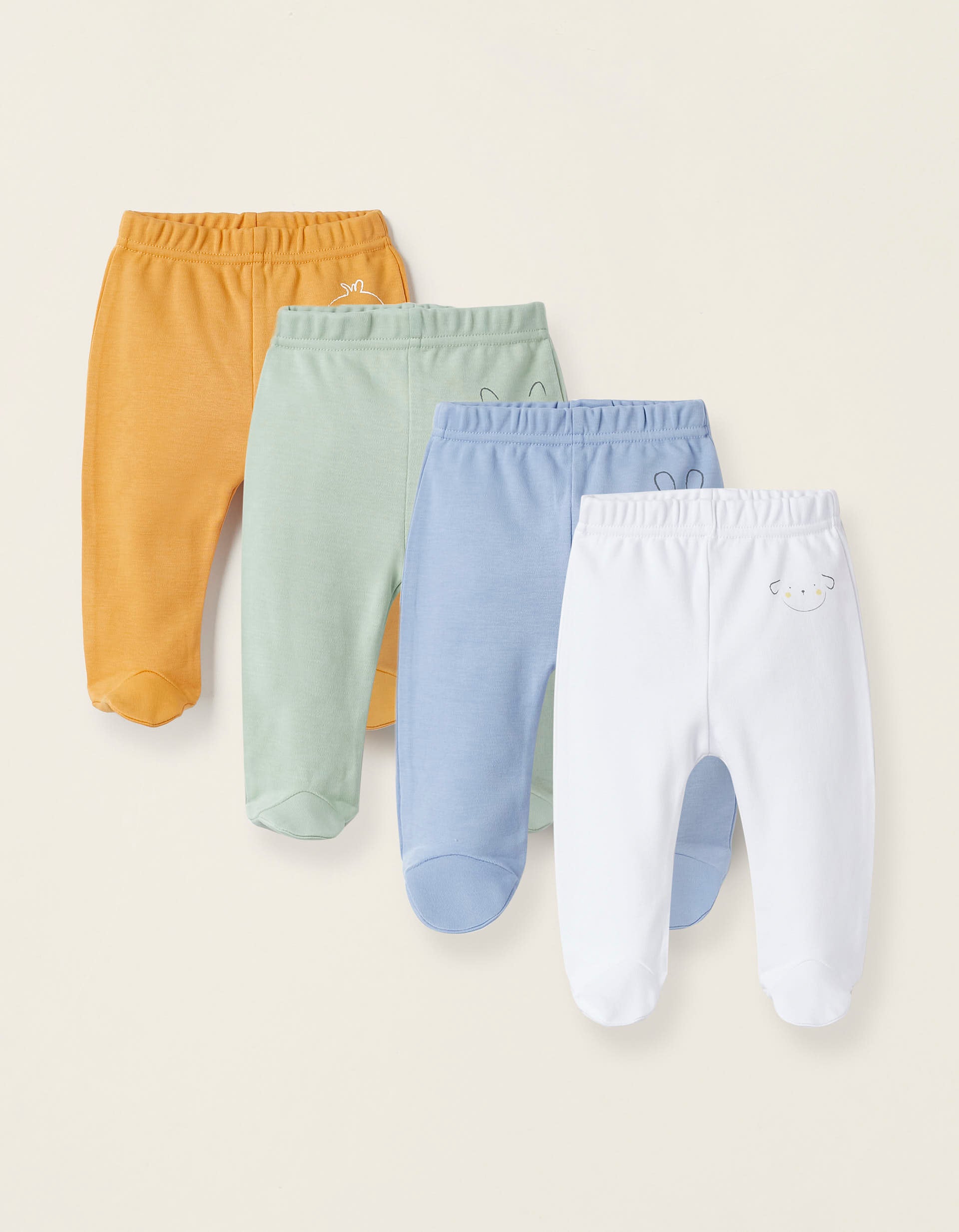 Pack of 4 Trousers with Feet for Baby and Newborns 'Animals', Multicolour