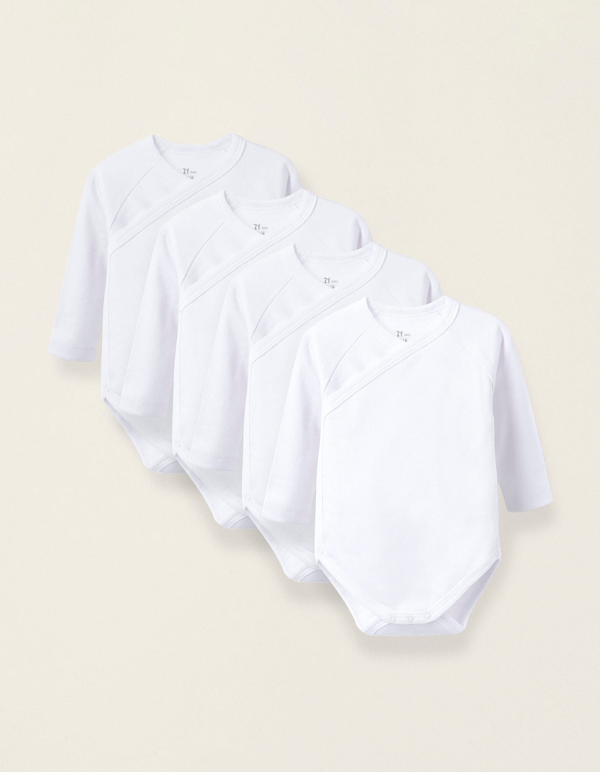 Pack of 4 Cotton Carded Bodysuits for Newborns and Babies, White