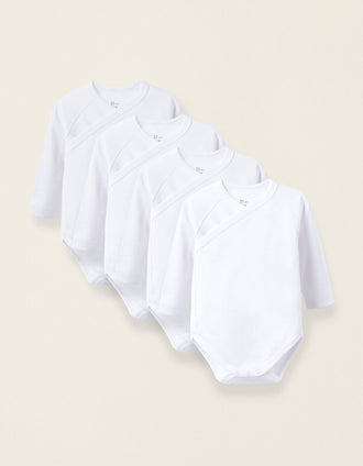 Pack 4 Bodies Cardados de Algodão para Recém-Nascido e Bebé, Branco
