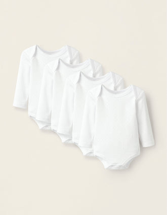 Pack 4 Bodies de Algodón para Recién Nacido y Bebé, Blanco