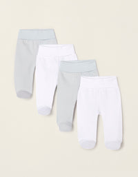 Pack 4 Pantalons avec Plis pour Nouveau-Né et Bébé, Blanc/Menthe