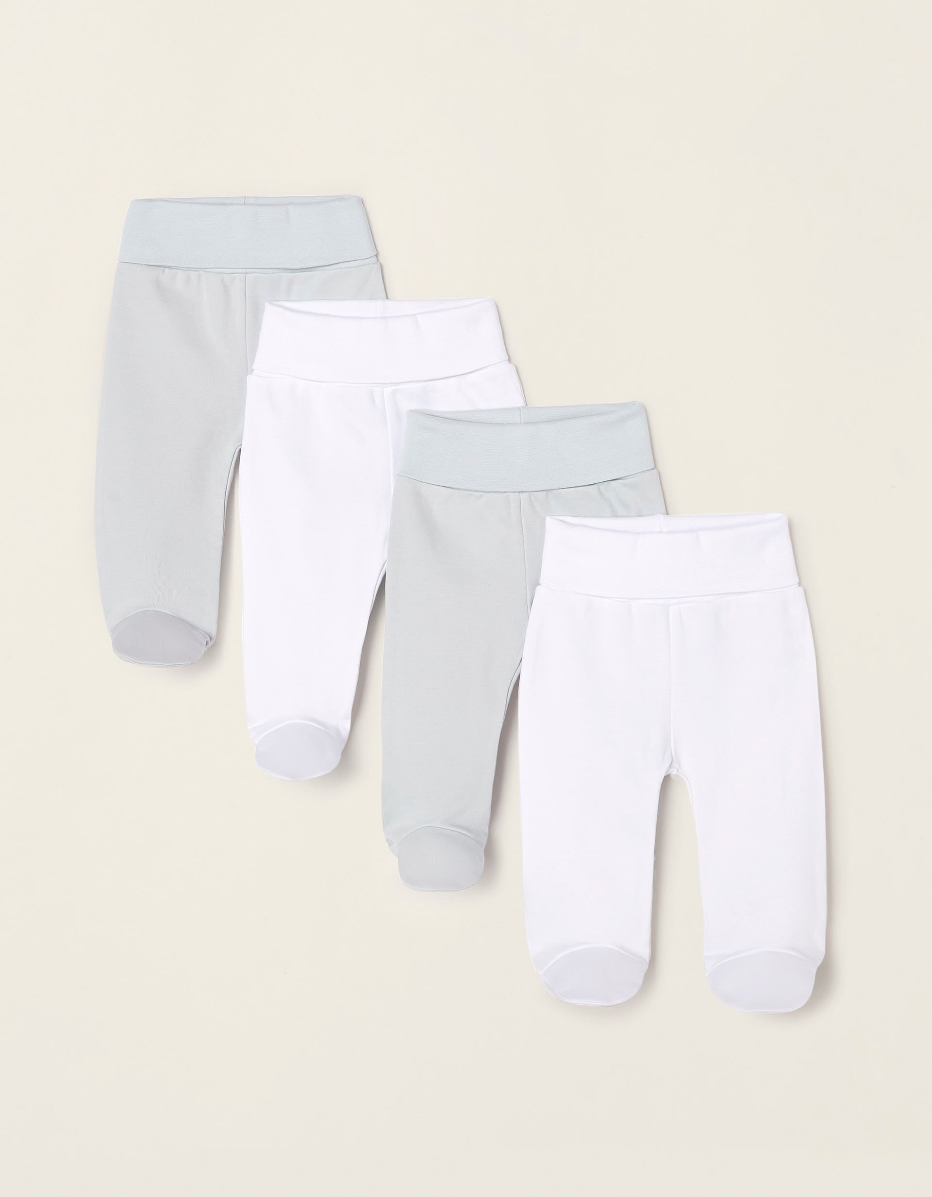 Pack of 4 Trousers with Folds for Newborns and Babies, White/Mint