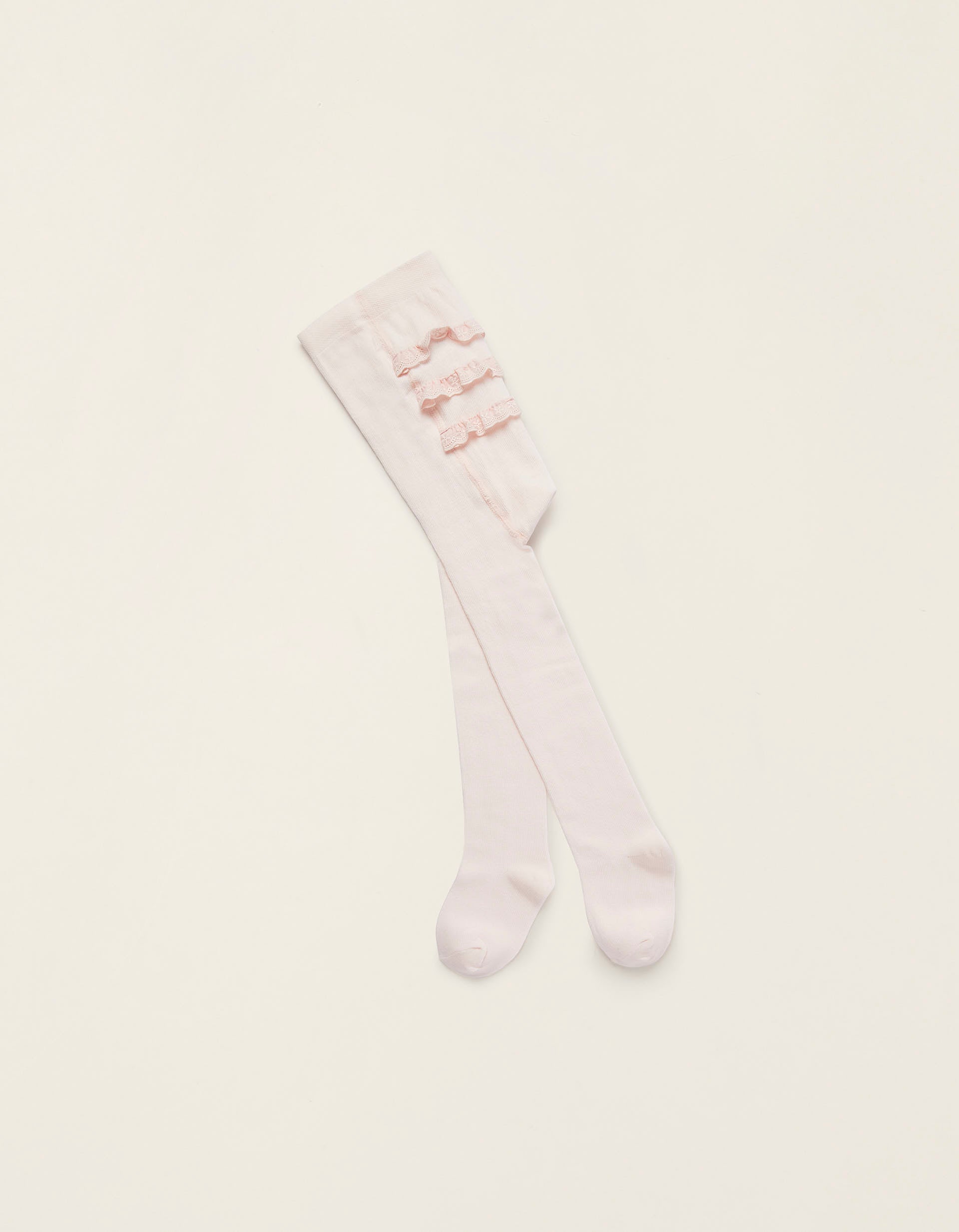 Tights with Ruffles and English Embroidery for Baby Girls, Light Pink