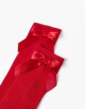 Meias Altas com Laço para Menina, Vermelho