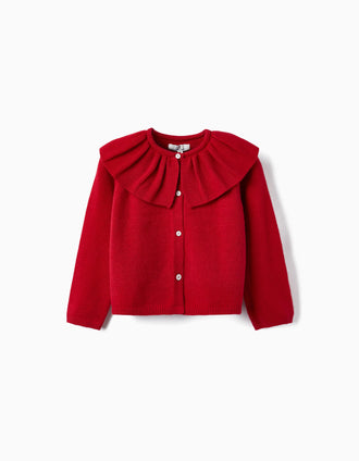 Casaco de Malha com Folho para Menina, Vermelho