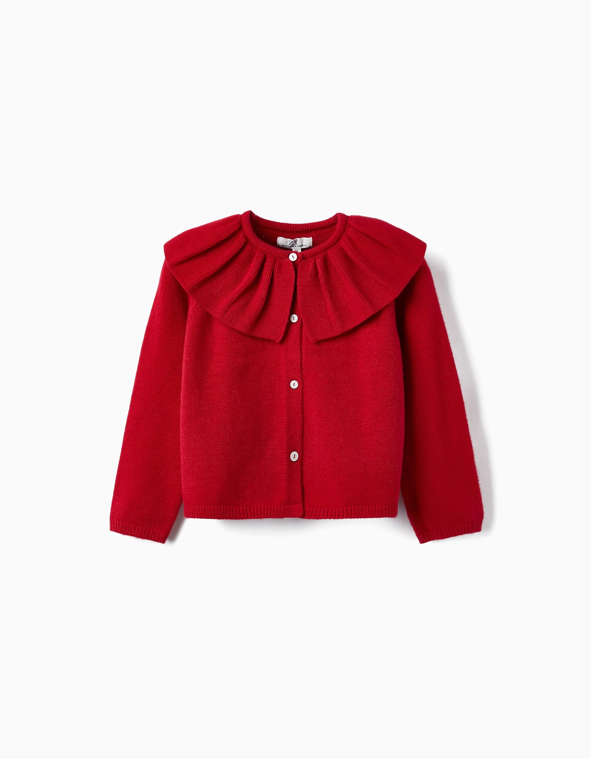 Knitted Cardigan with Ruffle for Girls, Red