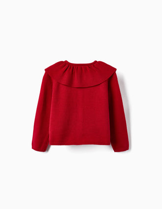 Casaco de Malha com Folho para Menina, Vermelho