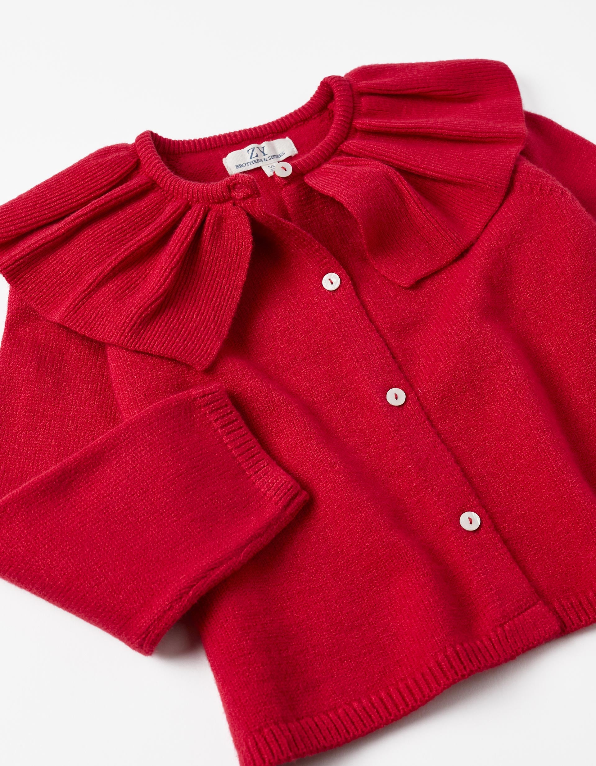 Knitted Cardigan with Ruffle for Girls, Red