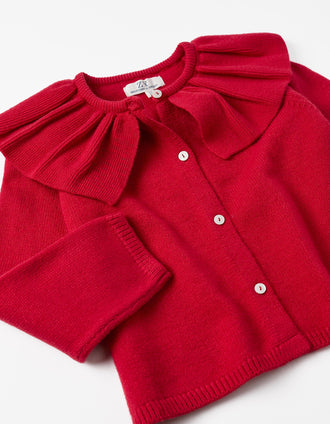 Chaqueta de Punto con Volante para Niña, Rojo