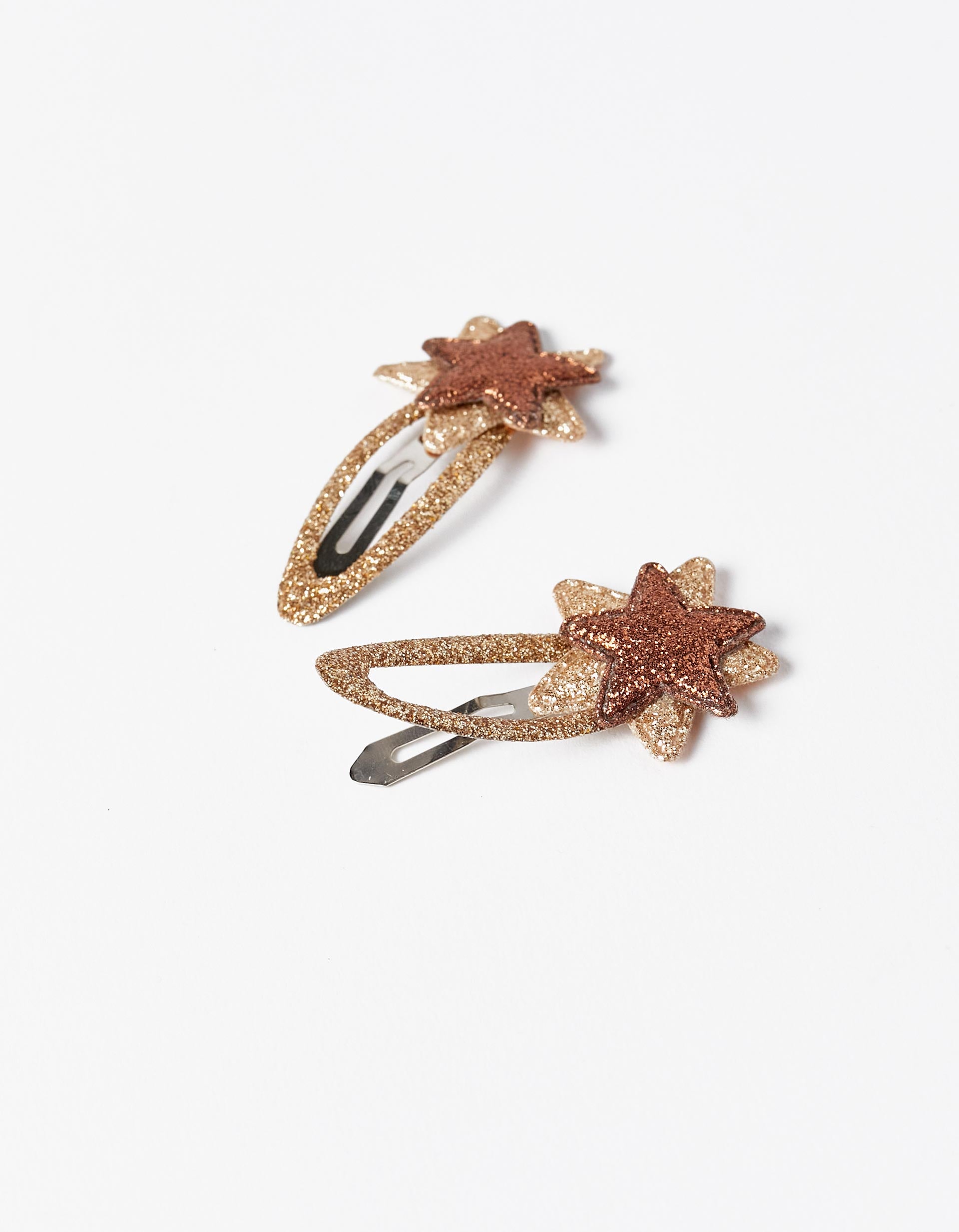 Pack 2 Barrettes à Cheveux pour Bébé et Fille 'Stars', Doré/Bronze