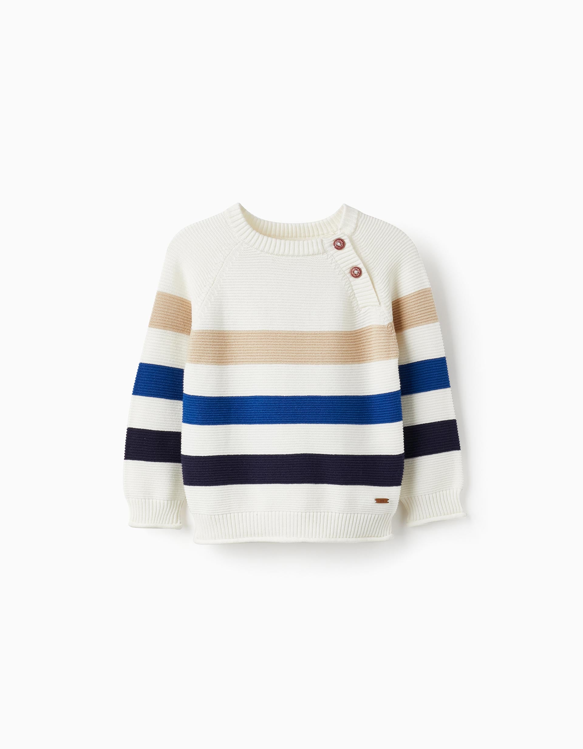 Knit Sweater in Cotton for Baby Boys, White/Beige/Blue