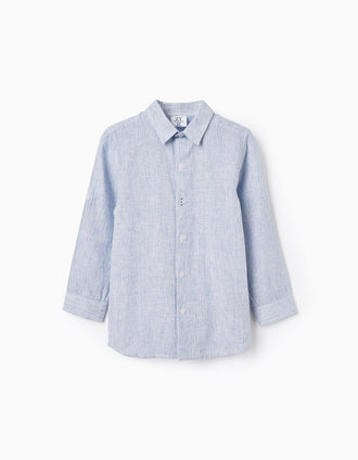 Chemise à rayures classique à manches longues pour garçon, Bleu/Blanc