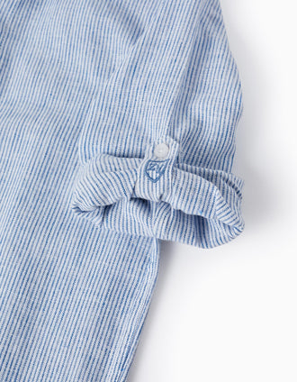 Camisa de Manga Comprida às Riscas Clássica para Menino, Azul/Branco