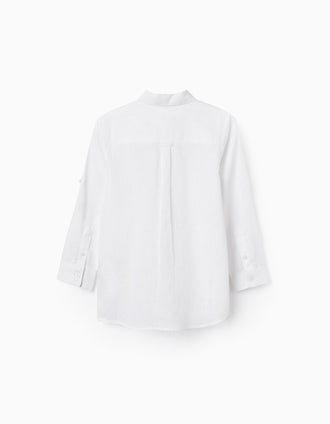 Camisa de Manga Comprida Clássica para Menino, Branco