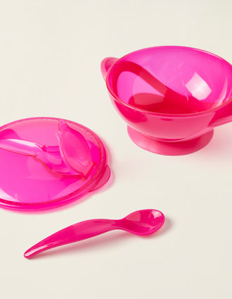 Pack De Tigela Com Ventosa e Tampa + Colher Pink Nuby 6M+