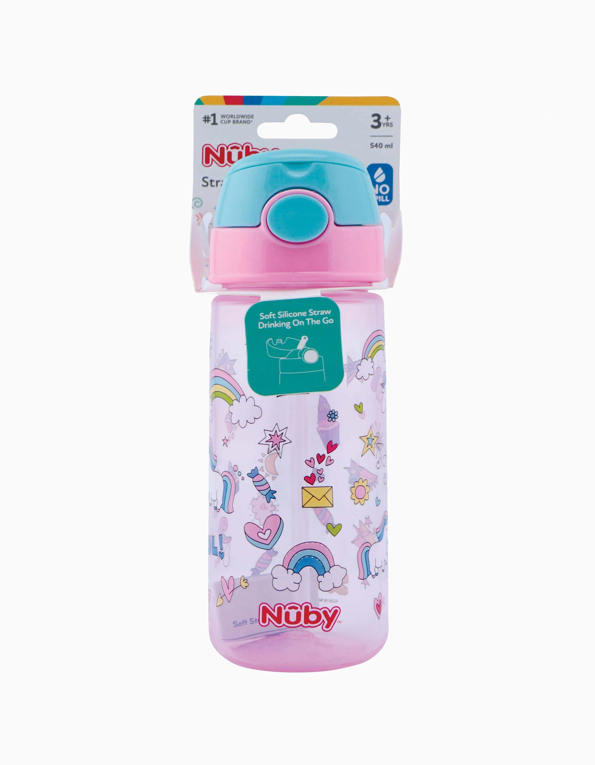 Copo De Aprendizagem Com Palha Pink 540Ml Nuby 36M+