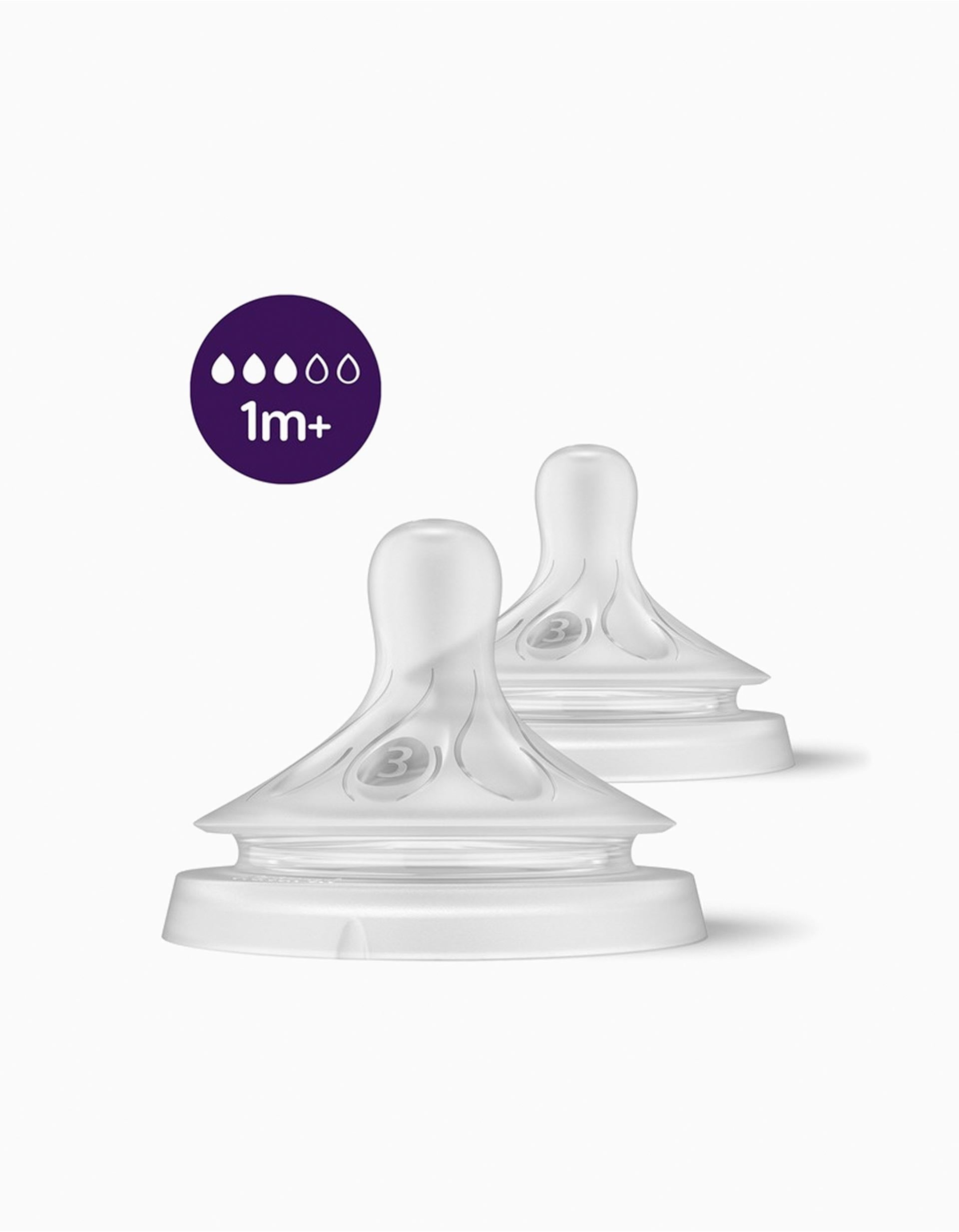 2 Tetinas De Silicone Natural Response Fluxo Lento T3 Philips Avent 1M+