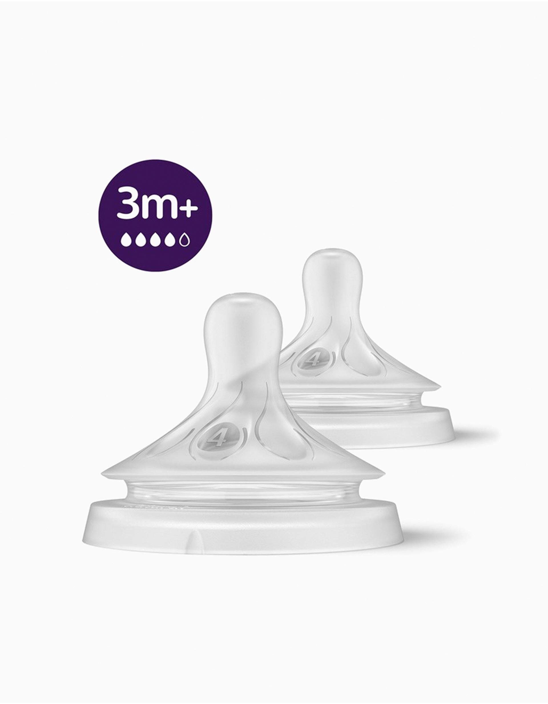 2 Tetinas De Silicone Natural Response Fluxo Médio T4 Philips Avent 3M+