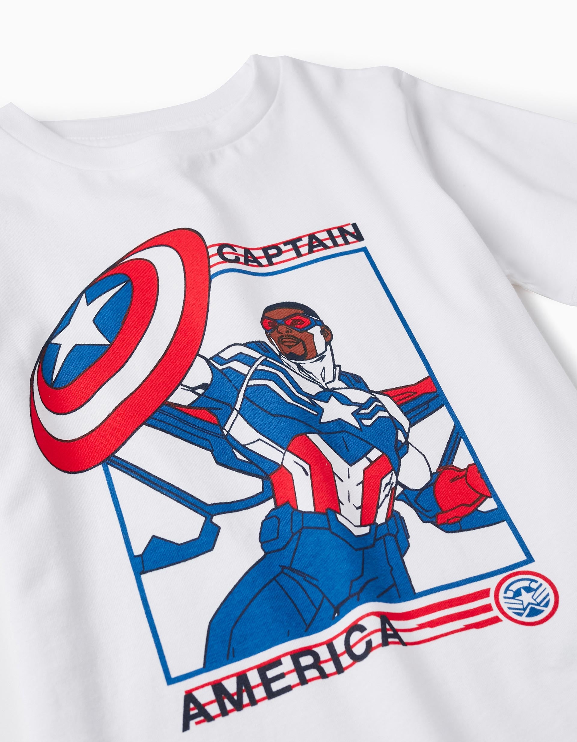 T-Shirt + Shorts for Boys 'Captain America', White/Blue