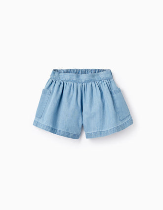 Pantalones Cortos 100% Algodón Cómodos Azul Claro Niña