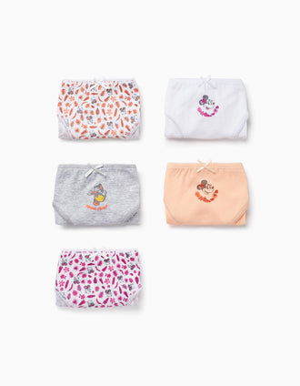 Pack 5 Culottes pour Fille 'Minnie', Blanc/Gris/Pêche