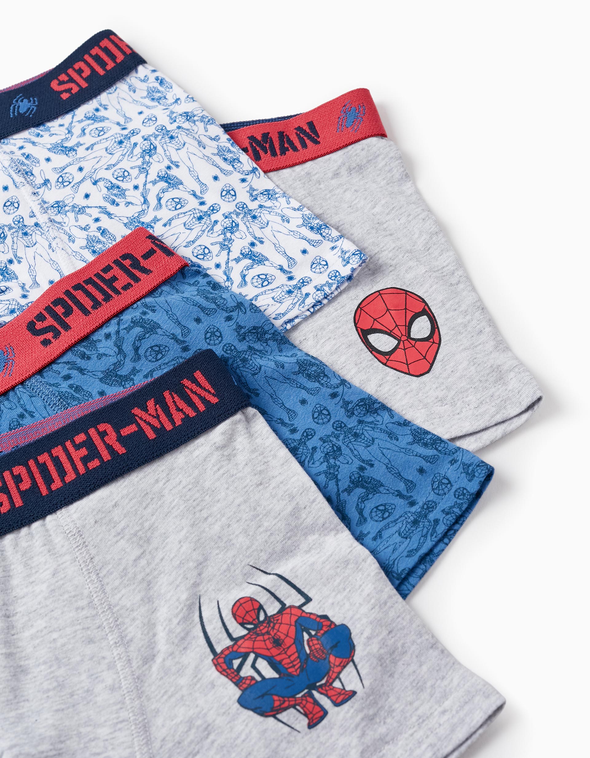 Pack of 4 Boxer Shorts for Boys 'Spider-Man', Grey/White/Dark Blue