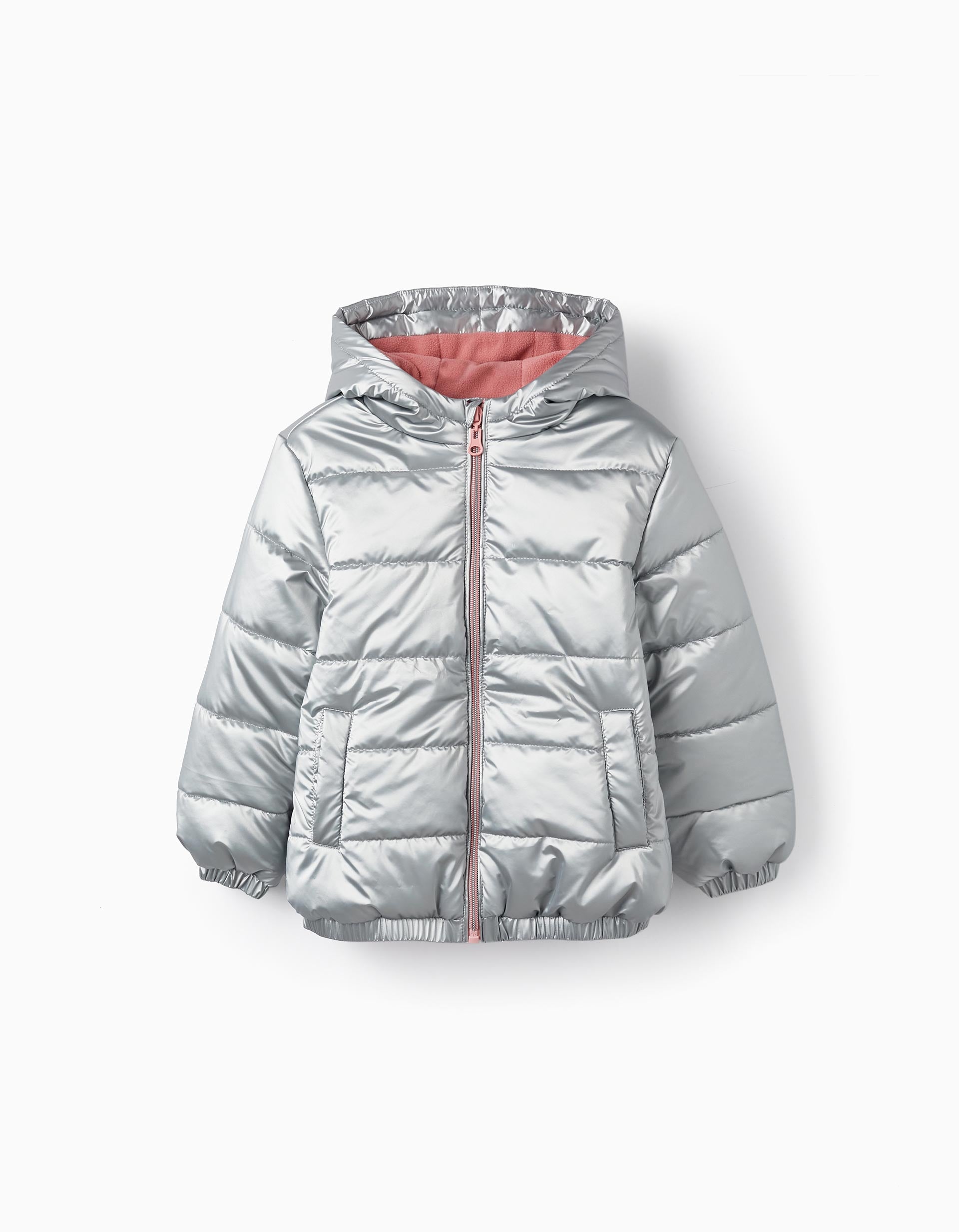 Padded Hooded Jacket for Girls, Silver