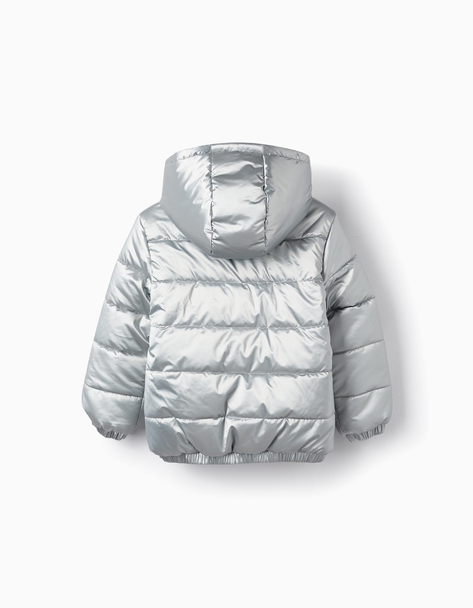 Padded Hooded Jacket for Girls, Silver