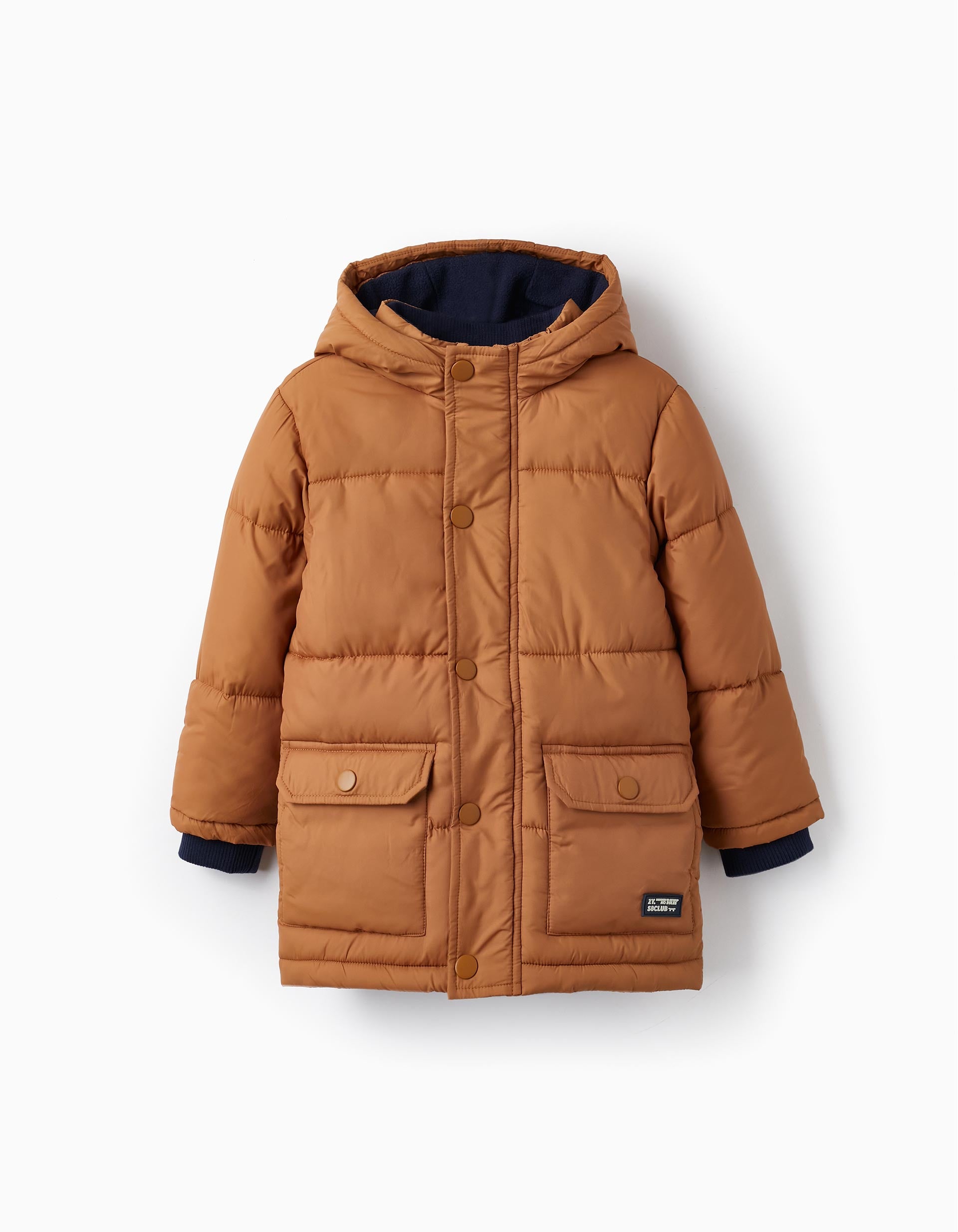 Padded Puffer Jacket with Hood for Boys, Brown