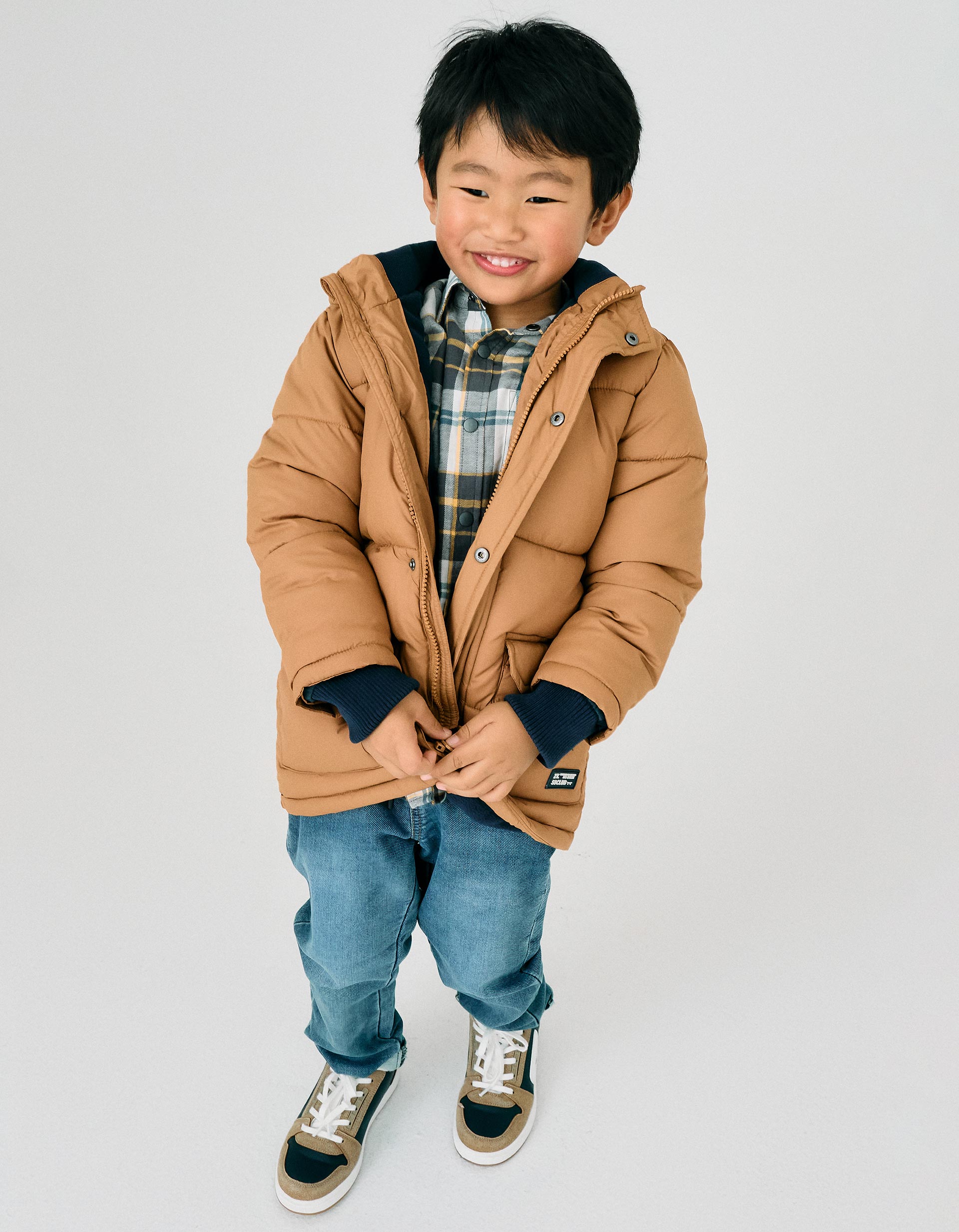 Padded Puffer Jacket with Hood for Boys, Brown