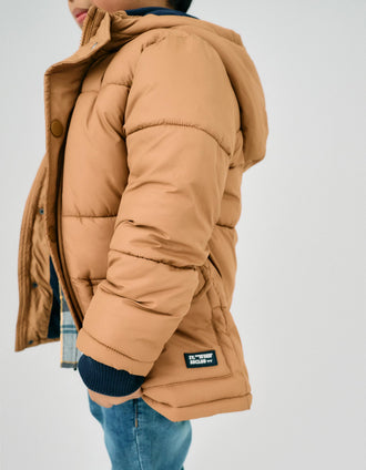 Casaco Puffer Acolchoado e com Capuz para Menino, Castanho