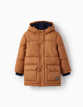Casaco Puffer Acolchoado e com Capuz para Menino, Castanho