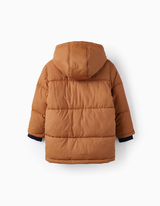 Casaco Puffer Acolchoado e com Capuz para Menino, Castanho