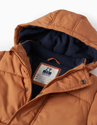 Casaco Puffer Acolchoado e com Capuz para Menino, Castanho