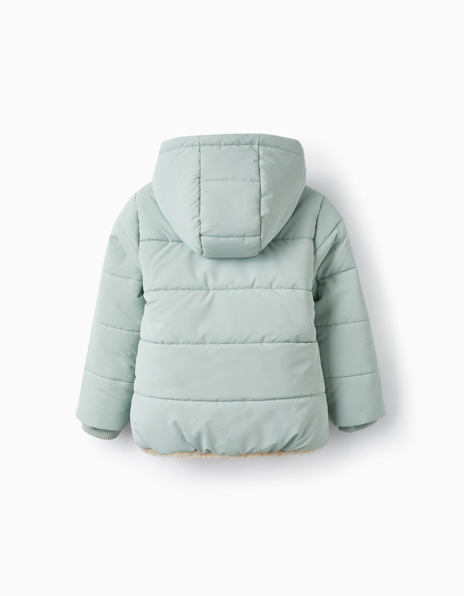 Manteau Matelassé avec Fourrure et Capuche pour Fille, Vert Clair