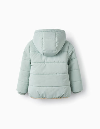 Chaqueta Acolchada con Pelo y Capucha para Niña, Verde Claro