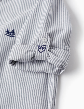 Chemise En Coton À Rayures Pour Garçon, Blanc/Grise
