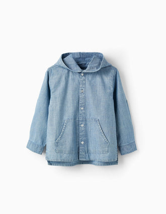 Chemise en jean en coton avec capuche pour garçon, Bleu