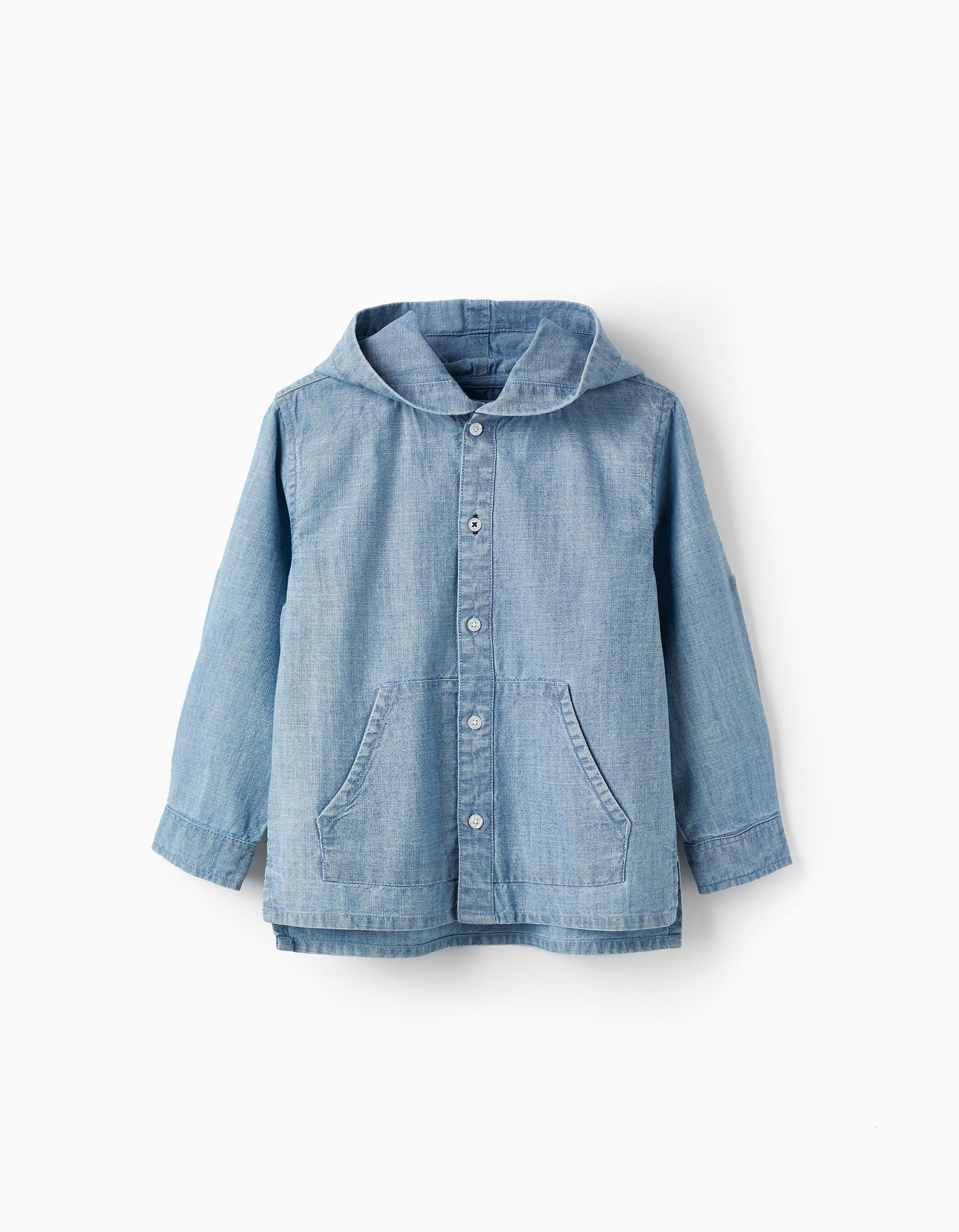 Cotton Denim Shirt with Hood for Boys, Blue